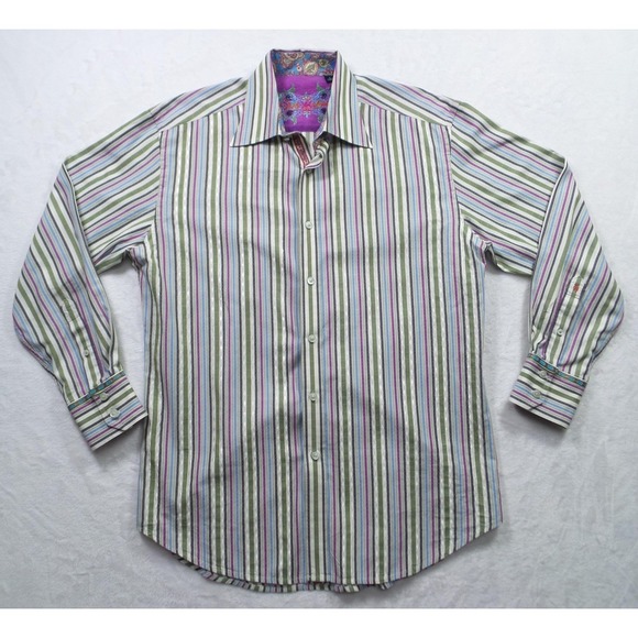 Robert Graham Other - Robert Graham Shirt Mens Large Striped Long Sleeve Button Up Silk Trim Designer